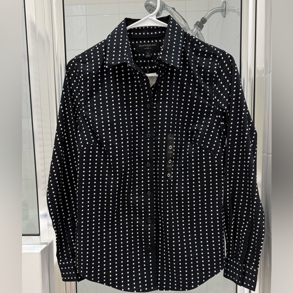 Banana Republic button down Blue White Polka Dot career NWT Size 00 - Picture 5 of 10